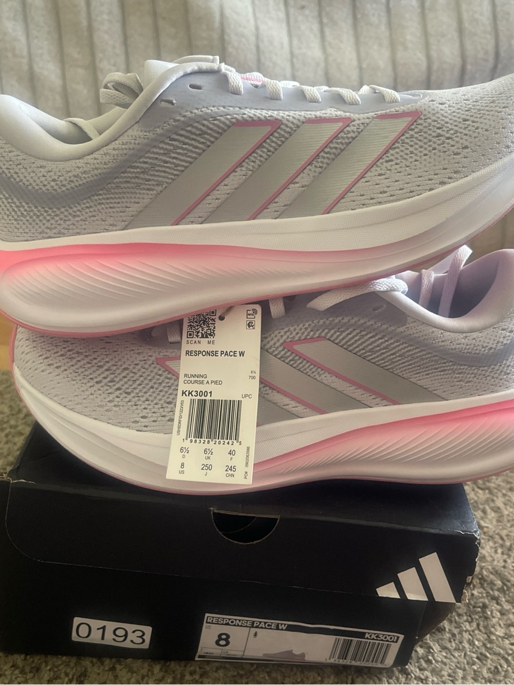 Adidas Response Pace W Women's Running Shoes - Light Gray with Pink Accents W 8
